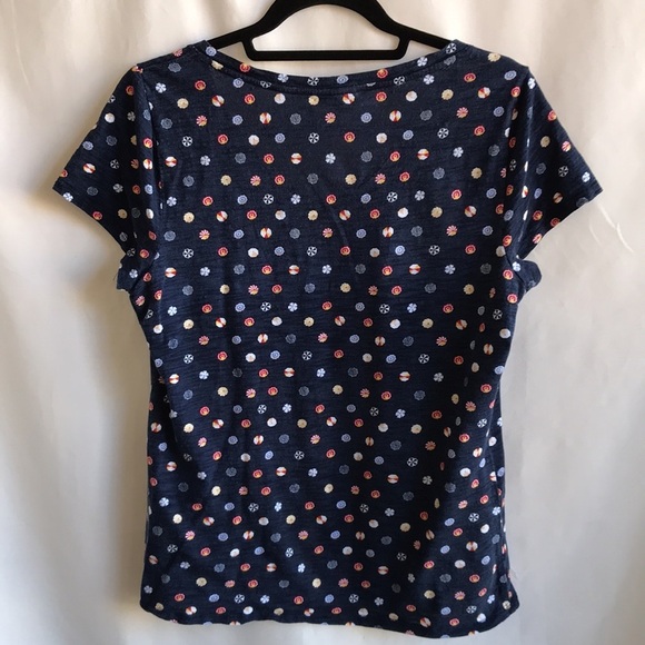 Maison Jules navy umbrella print V-neck tee, size L - Picture 4 of 8